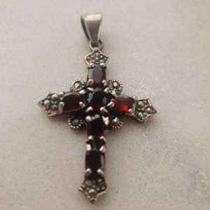 SOLD S1ilver Cross Pendant (garnets and marcasite)